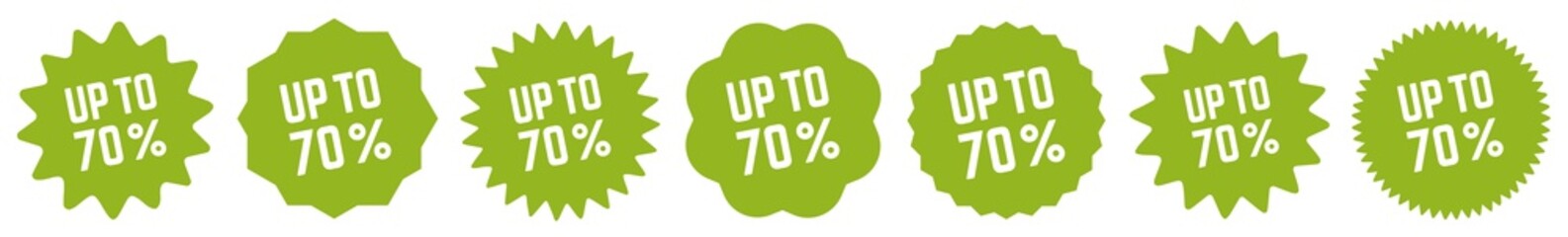 Up To 70 Percent Tag Green | 70% Icon | Sticker | Deal Label | Variations
