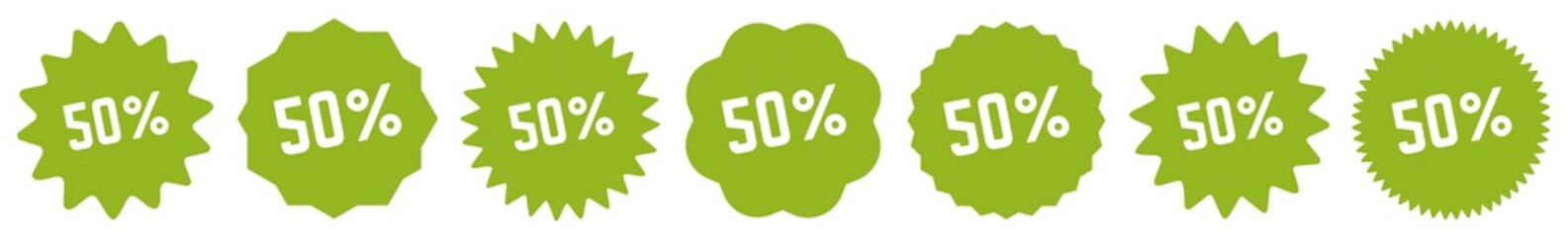 50 Percent Tag Green | 50% Special Offer Icon | Sticker | Deal Label | Variations