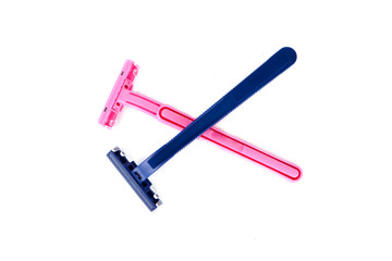 Disposable razors isolated on a white background. Body care concept. Creative background, copy space.