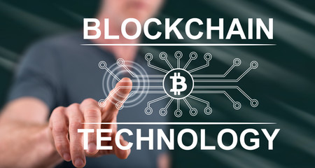 Man touching a blockchain technology concept