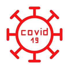 Covid-19 symbol of virus in red color on white background. Flat illustration. 