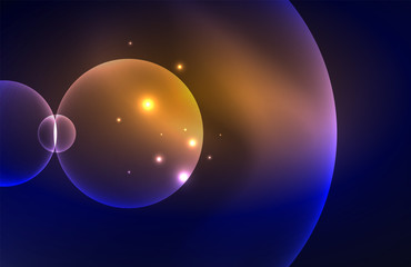 Neon shiny transparent glowing circles with light effects. Techno futuristic vector abstract background For Wallpaper, Banner, Background, Card, Book Illustration, landing page