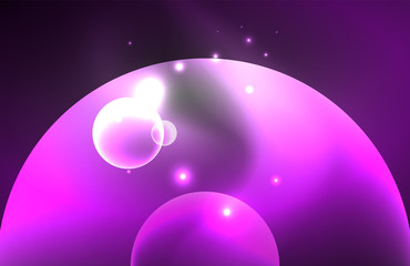 Neon shiny transparent glowing circles with light effects. Techno futuristic vector abstract background For Wallpaper, Banner, Background, Card, Book Illustration, landing page