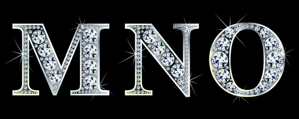 Diamond alphabet letters. Stunning beautiful MNO jewelry set in gems and silver. Vector eps10 illustration. - 350130801