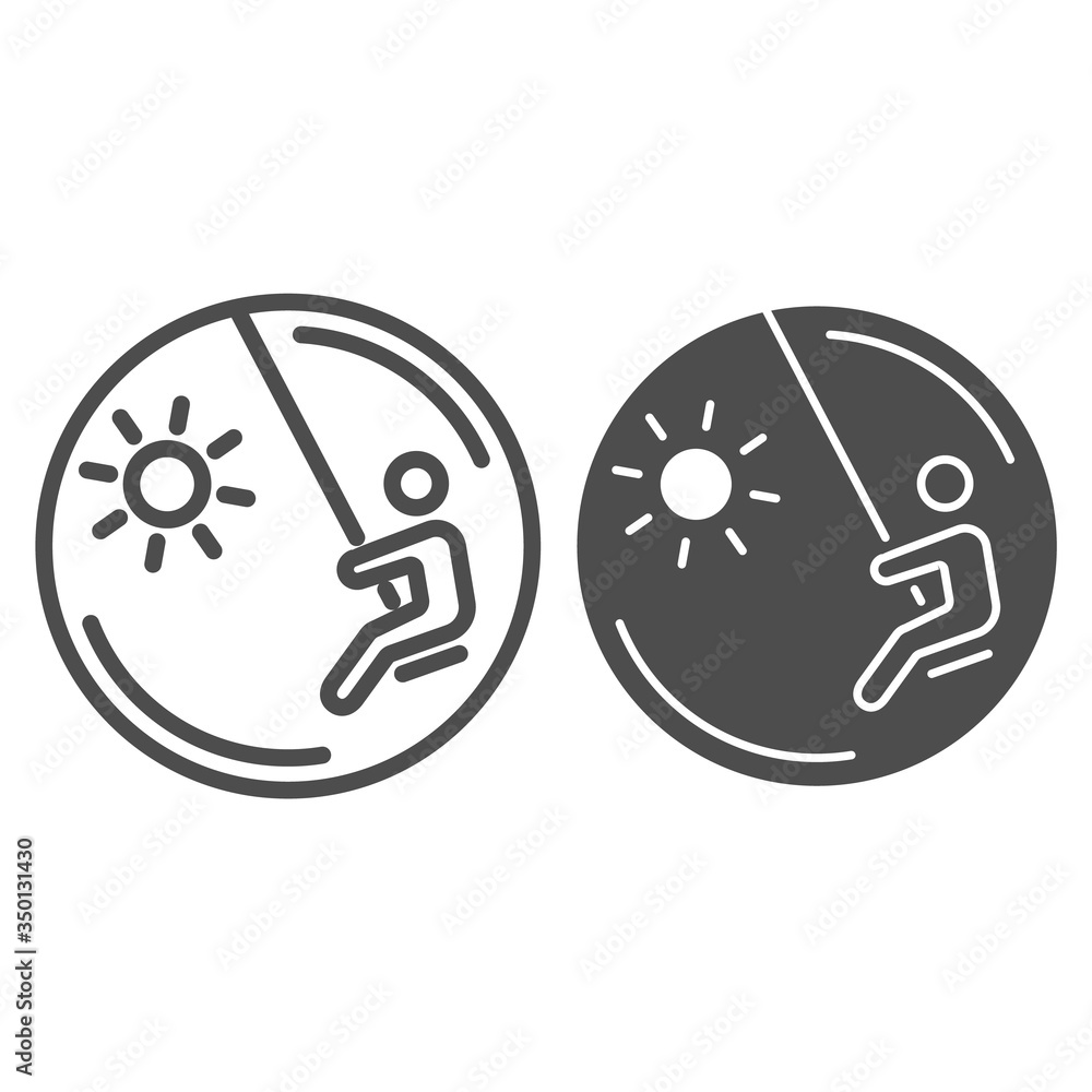 Poster child on a swing line and solid icon, playground concept, swinging boy vector sign on white backgrou