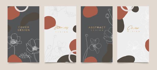 Instagram post template. Design backgrounds for social media stories, Photo frame template and sale  banner. Memphis design cover. Abstract shape with  earth tone color. Vector  illustration