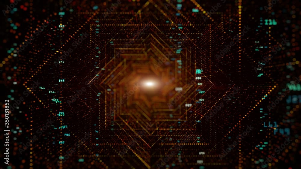 Aufkleber digital tunnel of cyberspace with particles and digital data, technology network connections backgro