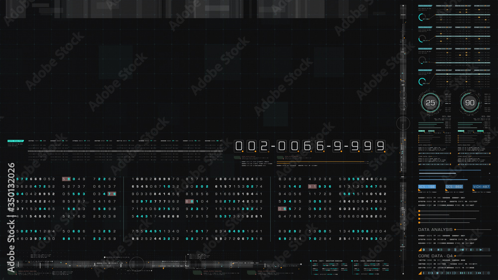 Aufkleber Futuristic hi-tech graphic user interface head up display with digital code and data info graphic telemetry information display for desktop screen background
