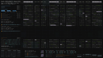 Futuristic hi-tech graphic user interface head up display with digital code and data info graphic telemetry information display for desktop screen background