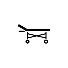 Hospital bed icon vector in black flat design icon, isolated on white background