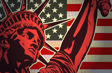 Statue of Liberty. USA flag. Vector image - 350133264