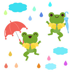 雨に喜ぶカエルのイラスト素材