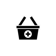 Pharmacy shopping cart icon in black flat shape design isolated on white background
