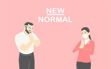 Fototapeta na wymiar New normal concept. People change lifestyle after the Coronavirus or Covid-19 pandemic. People change to new normal. vector Illustration.