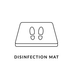 Disinfection mat line icon. Sanitizing doormat. Shoe disinfectant or foot bath with antiseptic solution. Black outline on white background. Coronavirus prevention concept. Vector illustration,clip art