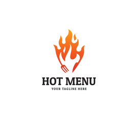 hot menu logo design vector. grill restaurant logo template