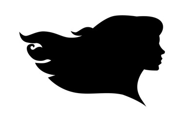 Female head silhouette. Beauriful girl. Woman with long hair. Portrait.