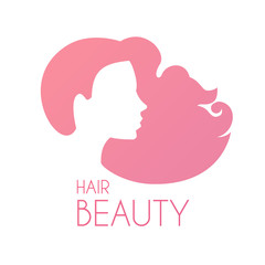 Hair care logo design. Female silhouette with long hair. Beauty design.