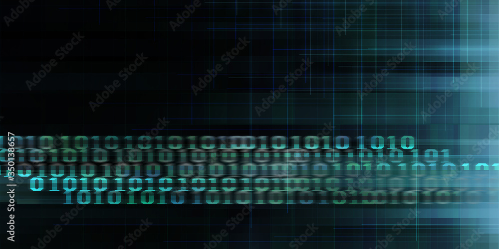 Poster binary code data bit screen display on dark blue background. matrix of data flow. Rise of the big data AI age. artificial intelligence data transfer. Digital concept, high tech glowing blue light