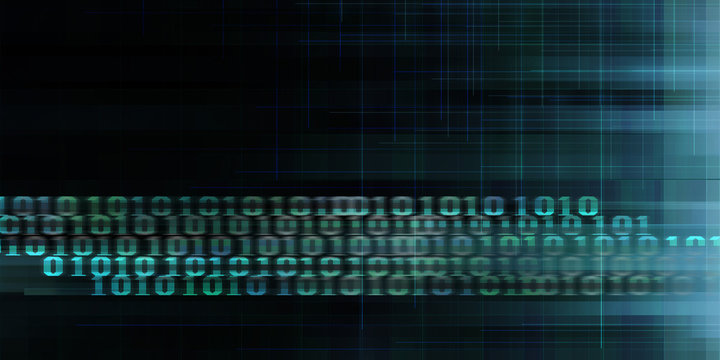 binary code data bit screen display on dark blue background. matrix of data flow. Rise of the big data AI age. artificial intelligence data transfer. Digital concept, high tech glowing blue light