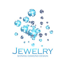 Falling diamonds. Gems. Shining jewelry background. Treasure design.