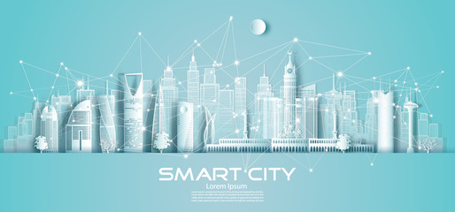 Technology wireless network communication smart city with architecture.