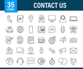 Trendy icon with contact us Thin line business icon set. for web design. Vector stock illustration.