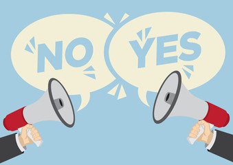 Different opinions of yes and no. Business concept of disagreement, negotiation or miscommunication.