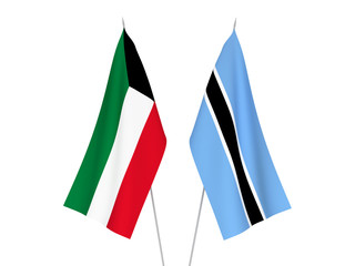National fabric flags of Kuwait and Botswana isolated on white background. 3d rendering illustration.
