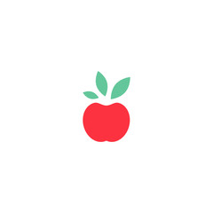 red apple with green leaves icon. Flat pictogram isolated on white.