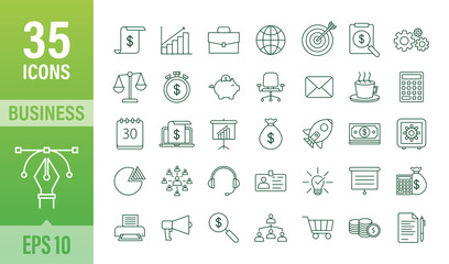 Global network connection. Business line icon set. Marketing network. Money line icon set. Vector stock illustration.