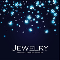 Falling diamonds. Gems. Shining jewelry background. Treasure design.