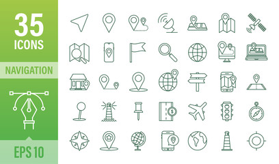 Navigation and Map line icons set. Vector stock illustration.