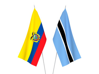 National fabric flags of Ecuador and Botswana isolated on white background. 3d rendering illustration.