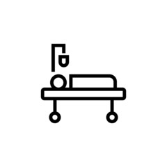 Illness on bed icon vector in linear, outline style isolated on white background