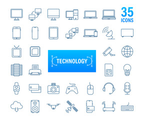 Technology icon on white background. Information technology. Digital communication. Device icon. Global network connection. Vector stock illustration.