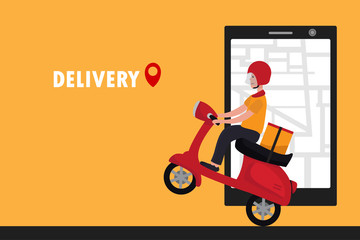 Fast delivery by scooter.  service Vector cartoon illustration.