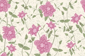 Nahtloses Blumenmuster. Schöne blühende Gartenblumen Clematis. © marinavorona