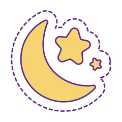Cute moon and stars patch line and fill style icon vector design