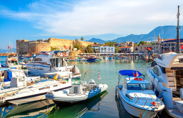 Fototapeta na wymiar Kyrenia (Girne) old harbour on the northern coast of Cyprus.