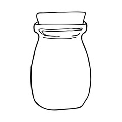 Hand drawn jar. Contour sketch. Kitchen objects doodle style. Vector illustration isolated on white background. Alchemy and vintage.