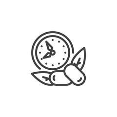 Iftar time line icon. linear style sign for mobile concept and web design. Clock and dates food outline vector icon. Symbol, logo illustration. Vector graphics