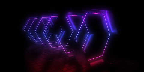 3D abstract background with neon lights. neon tunnel .space construction . 3d illustration