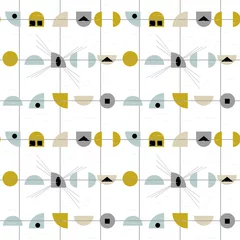Foto op Plexiglas Jaren 50 Abstract geometrisch vector naadloos patroon geïnspireerd door moderne stoffen uit het midden van de eeuw. Eenvoudige vormen en lijnen in retro pastelkleuren en gestructureerde achtergrond. Knipmasker wordt gebruikt voor eenvoudige bewerking.