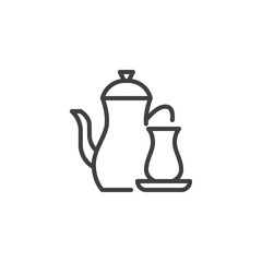 Islamic teapot and glass line icon. linear style sign for mobile concept and web design. Ramadan kareem outline vector icon. Symbol, logo illustration. Vector graphics