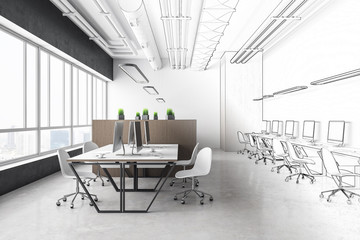 Drawing coworking office interior