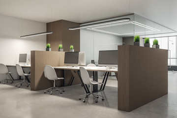 Contemporary coworking office interior with equipment