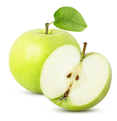 three green apple sliced isolated on a white background