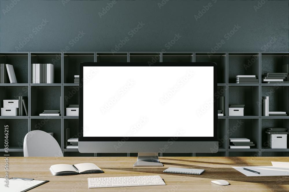 Poster Workplace desktop with empty computer screen