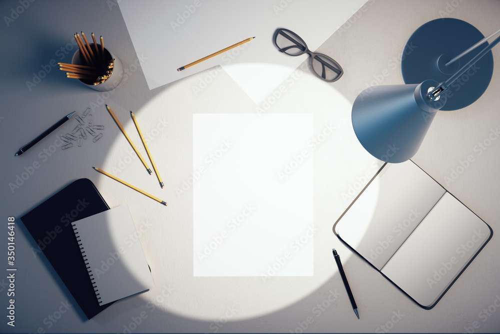 Poster Top view of  business objects on office desk.